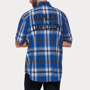 Harley Davidson Shirt Mens Blue Plaid Foundation Ripstop Short Sleeve